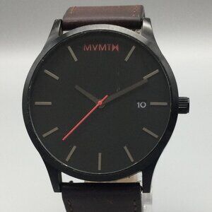 MVMT Classic Watch Men 45mm Black Date Brown Leather Band New Battery